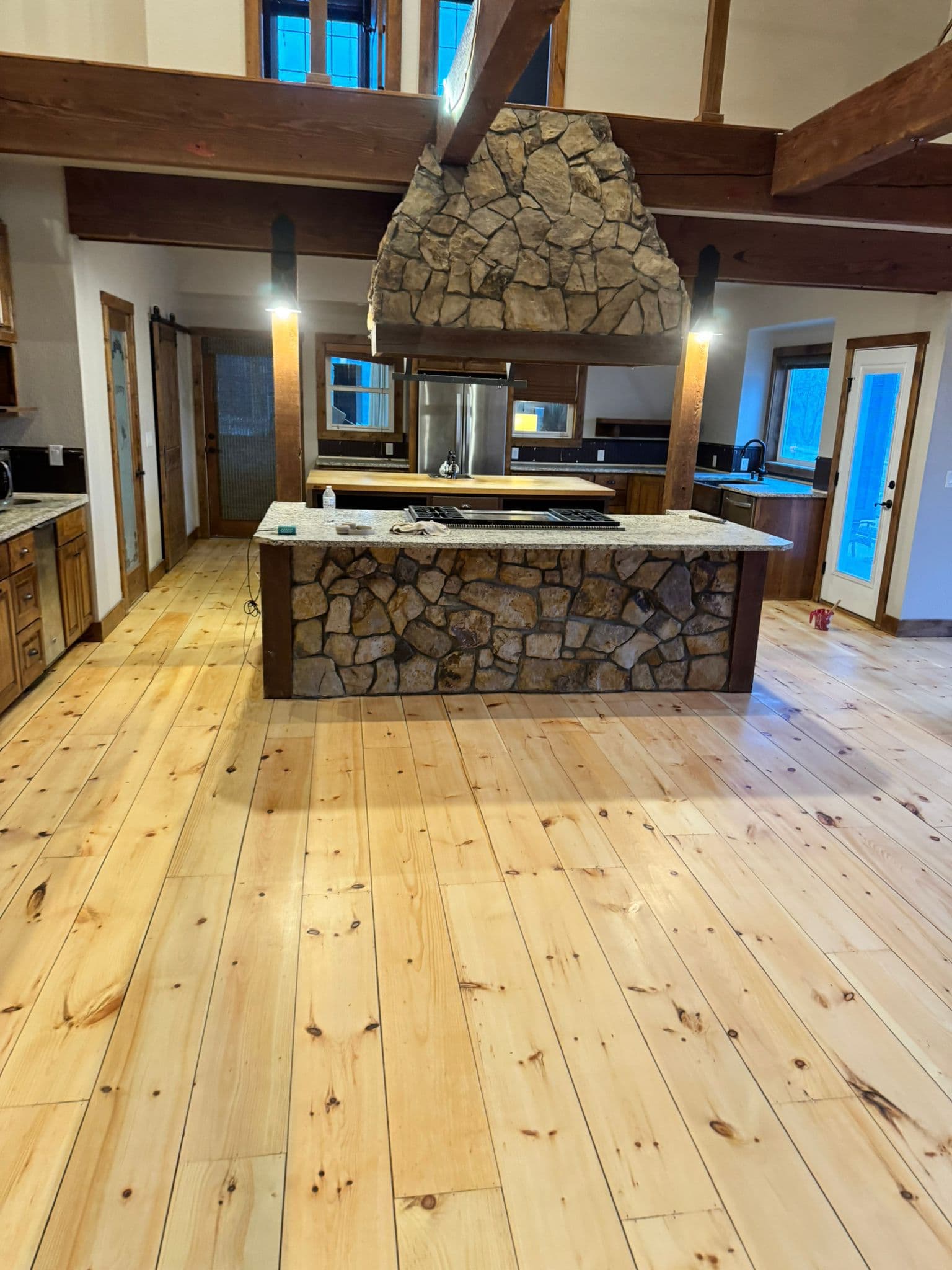 Woman and child cleaning floor